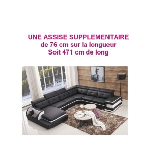 Canapé d'angle cuir buffle italien 7/8 places, BELLISSIMO, noir et blanc, angle droit, sur mesure, une assise en plus de 76 cmsu