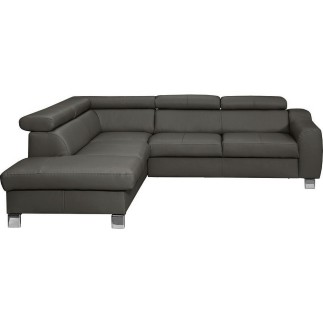 Canapé d'angle en cuir italien de luxe 5 places ASTRIDO, gris foncé, angle gauche