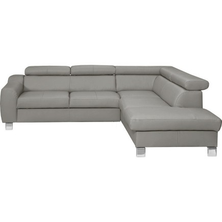 Canapé d'angle en cuir italien de luxe 5 places ASTRIDO, gris clair, angle droit