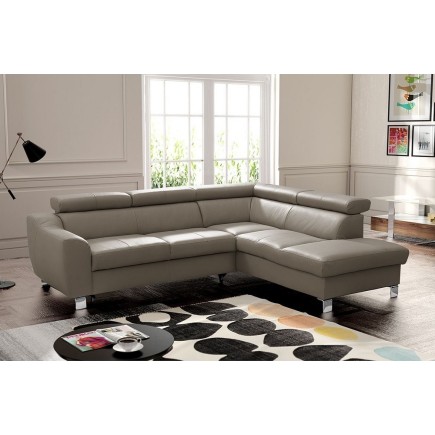 Canapé d'angle en cuir italien de luxe 5 places ASTRIDO, taupe, angle droit