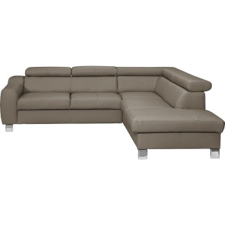 Canapé d'angle en cuir italien de luxe 5 places ASTRIDO, taupe, angle droit