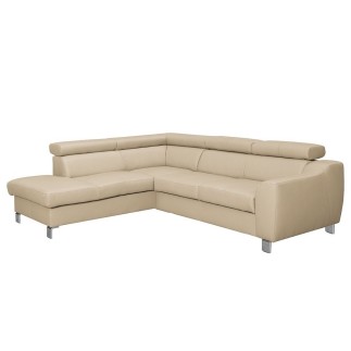 - Canapé d'angle en cuir italien de luxe 5 places ASTRIDO, beige, angle gauche