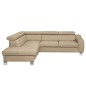 - Canapé d'angle en cuir italien de luxe 5 places ASTRIDO, beige, angle gauche