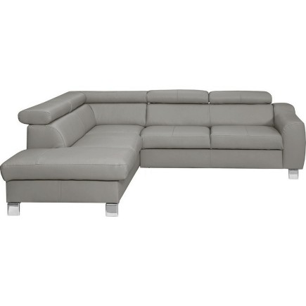 Canapé d'angle en cuir italien de luxe 5 places ASTRIDO, gris clair, angle gauche