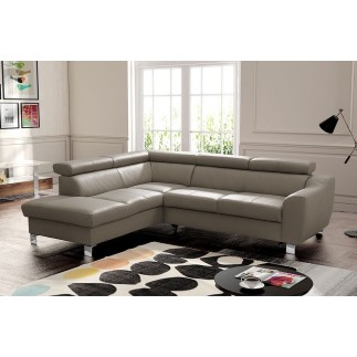 Canapé d'angle en cuir italien de luxe 5 places ASTRIDO, taupe, angle gauche
