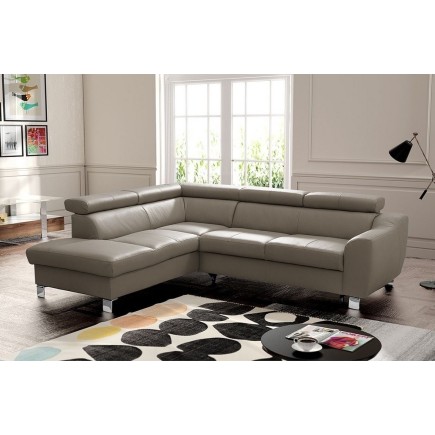 Canapé d'angle en cuir italien de luxe 5 places ASTRIDO, taupe, angle gauche