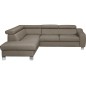Canapé d'angle en cuir italien de luxe 5 places ASTRIDO, taupe, angle gauche