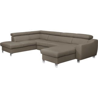 - Canapé d'angle en cuir italien de luxe 7/8 places ASTOVIA, taupe, angle gauche