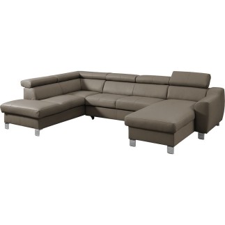 - Canapé d'angle en cuir italien de luxe 7/8 places ASTOVIA, taupe, angle gauche