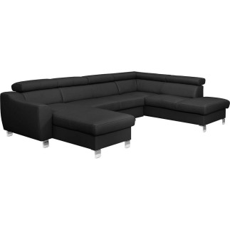 Canapé d'angle en cuir italien de luxe 7/8 places ASTOVIA, noir, angle droit