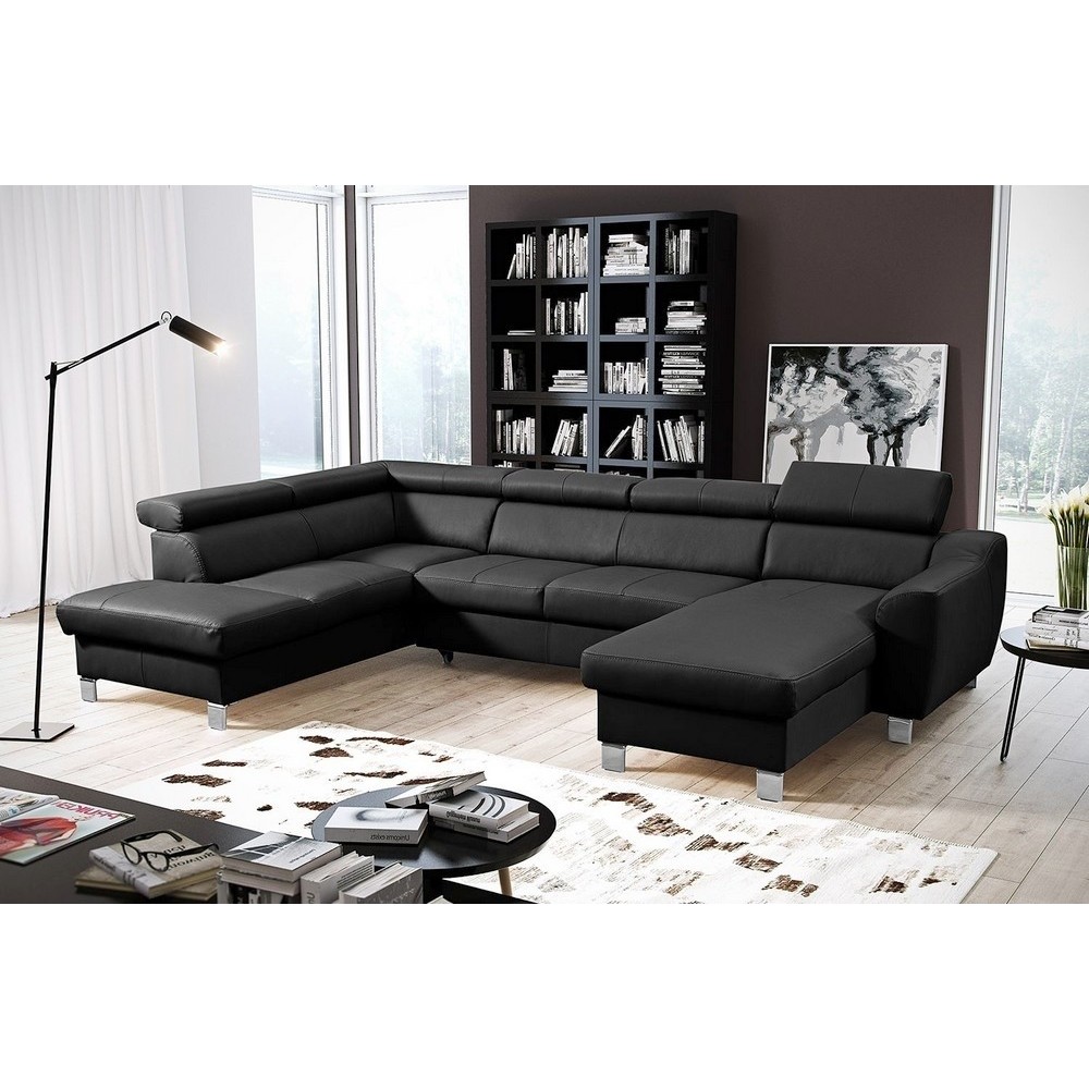 - Canapé d'angle en cuir italien de luxe 7/8 places ASTOVIA, noir, angle gauche