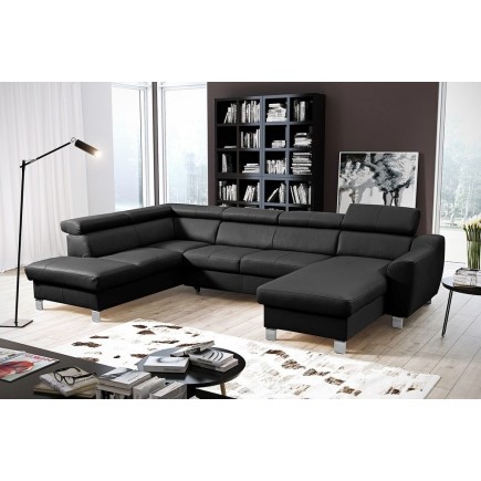 - Canapé d'angle en cuir italien de luxe 7/8 places ASTOVIA, noir, angle gauche