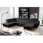 - Canapé d'angle en cuir italien de luxe 7/8 places ASTOVIA, noir, angle gauche