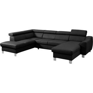 - Canapé d'angle en cuir italien de luxe 7/8 places ASTOVIA, noir, angle gauche