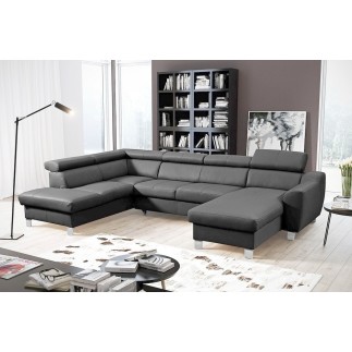 Canapé d'angle en cuir italien de luxe 7/8 places ASTOVIA, gris foncé, angle gauche