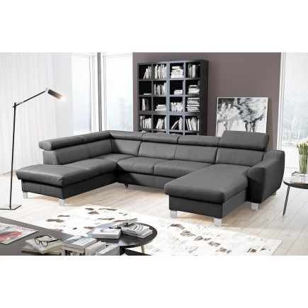 Canapé d'angle en cuir italien de luxe 7/8 places ASTOVIA, gris foncé, angle gauche