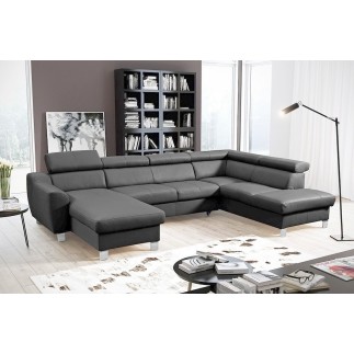 Canapé d'angle en cuir italien de luxe 7/8 places ASTOVIA, gris foncé, angle droit