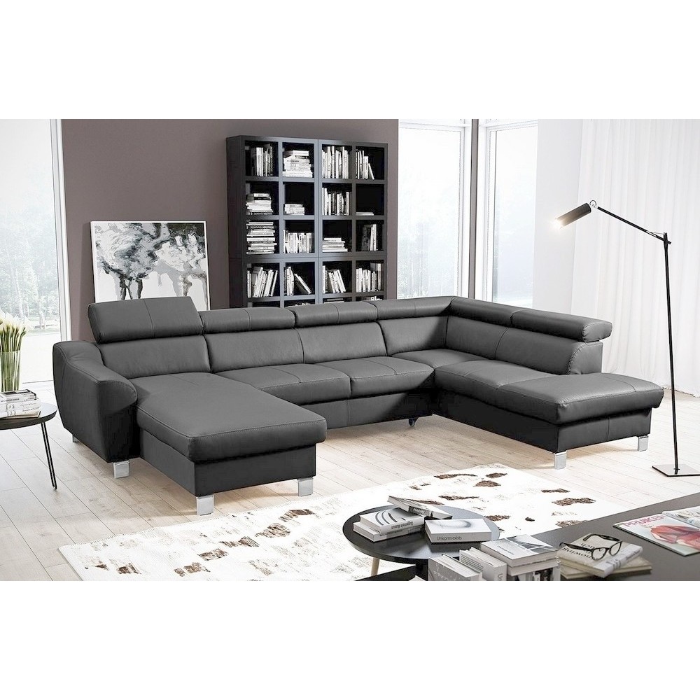 Canapé d'angle en cuir italien de luxe 7/8 places ASTOVIA, gris foncé, angle droit