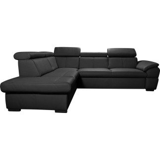 Canapé d'angle en cuir italien de luxe 5/6 places TONUS, noir, angle gauche