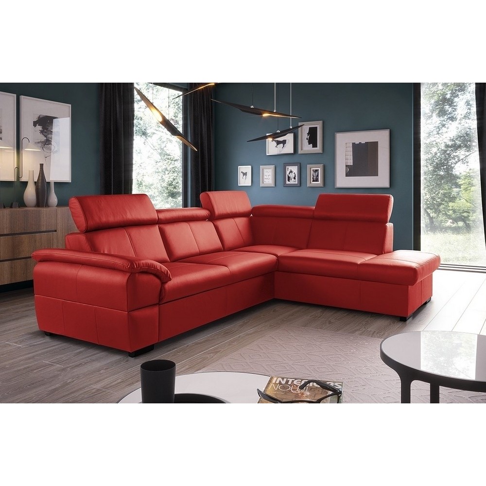 Canapé d'angle en cuir italien de luxe 5/6 places TONUS, rouge, angle droit