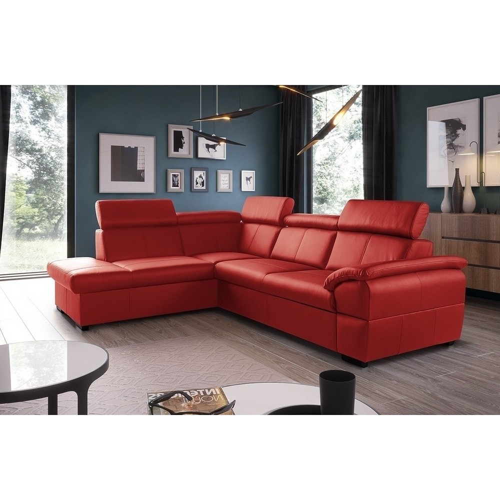- Canapé d'angle en cuir italien de luxe 5/6 places TONUS, rouge, angle gauche