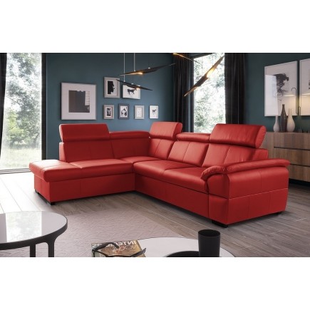 - Canapé d'angle en cuir italien de luxe 5/6 places TONUS, rouge, angle gauche
