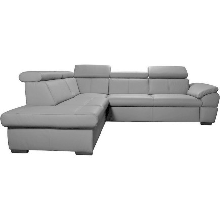 Canapé d'angle en cuir italien de luxe 5/6 places TONUS, gris clair, angle gauche