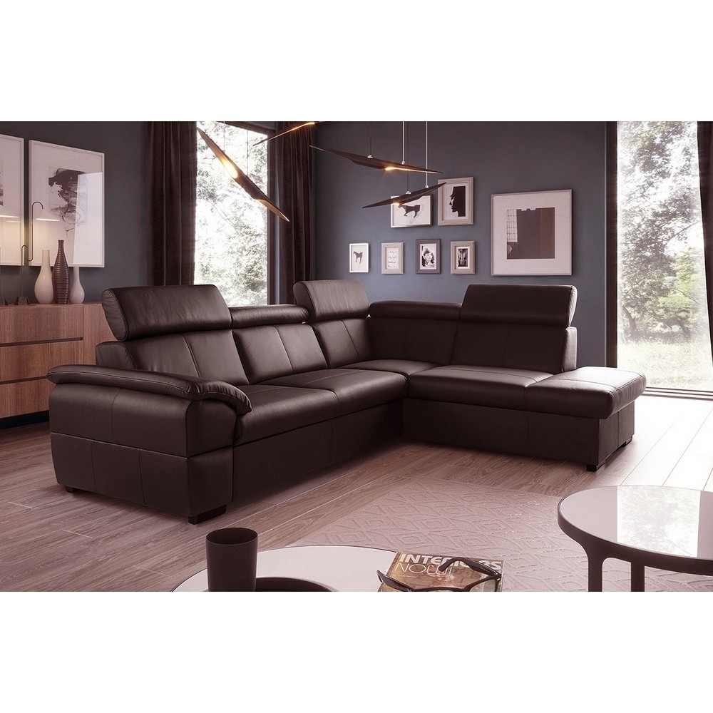 Canapé d'angle en cuir italien de luxe 5/6 places TONUS, chocolat, angle droit