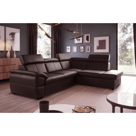 Canapé d'angle en cuir italien de luxe 5/6 places TONUS, chocolat, angle droit