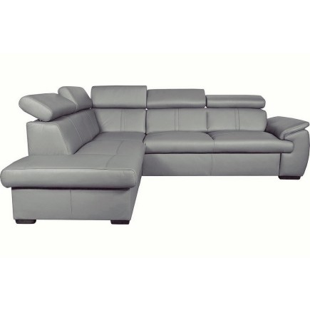 - Canapé d'angle en 100% cuir de luxe italien , 5/6 places CITIBEST, couleur gris clair angle gauche