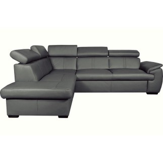 Canapé d'angle en 100% cuir de luxe italien , 5/6 places CITIBEST, couleur gris foncé, angle gauche