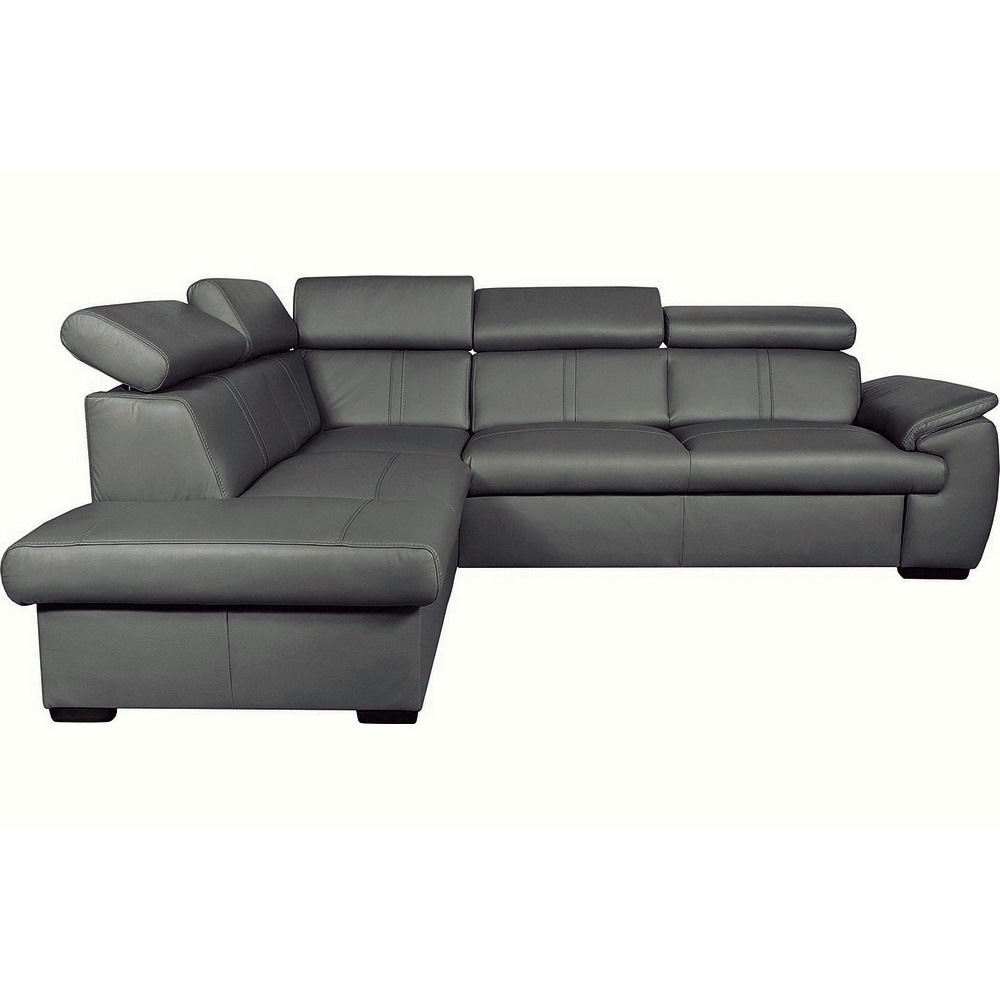 Canapé d'angle en 100% cuir de luxe italien , 5/6 places CITIBEST, couleur gris foncé, angle gauche
