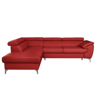 - Canapé d'angle en cuir italien de luxe 5/6 places FIONA, rouge foncé, angle gauche