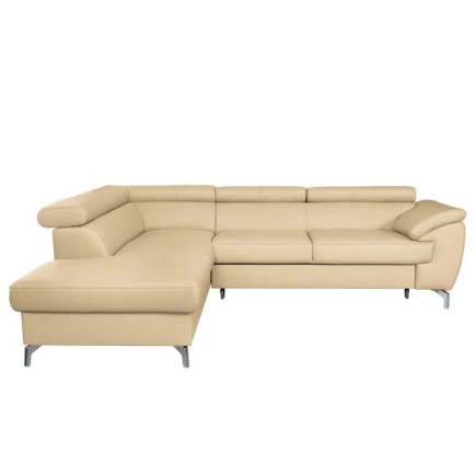 Canapé d'angle en cuir italien de luxe 5/6 places FIONA, beige, angle gauche
