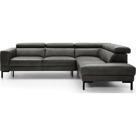 Canapé d'angle en 100% tout cuir italien de luxe 5/6 places NAYA, assise électrique qui coulisse, gris foncé, angle droit
