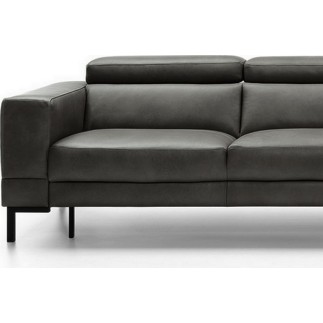Canapé d'angle en 100% tout cuir italien de luxe 5/6 places NAYA, assise électrique qui coulisse, gris foncé, angle droit