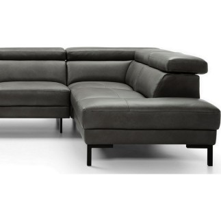 Canapé d'angle en 100% tout cuir italien de luxe 5/6 places NAYA, assise électrique qui coulisse, gris foncé, angle droit