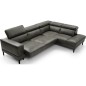 Canapé d'angle en 100% tout cuir italien de luxe 5/6 places NAYA, assise électrique qui coulisse, gris foncé, angle droit