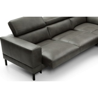 Canapé d'angle en 100% tout cuir italien de luxe 5/6 places NAYA, assise électrique qui coulisse, gris foncé, angle droit