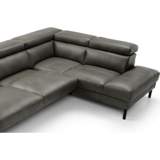 Canapé d'angle en 100% tout cuir italien de luxe 5/6 places NAYA, assise électrique qui coulisse, gris foncé, angle droit