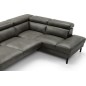 Canapé d'angle en 100% tout cuir italien de luxe 5/6 places NAYA, assise électrique qui coulisse, gris foncé, angle droit