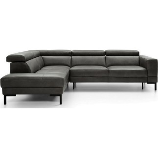 - Canapé d'angle en 100% tout cuir italien de luxe 5/6 places NAYA, assise électrique qui coulisse, gris foncé, angle gauche
