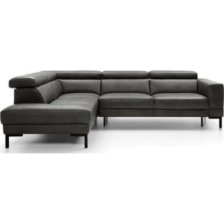 - Canapé d'angle en 100% tout cuir italien de luxe 5/6 places NAYA, assise électrique qui coulisse, gris foncé, angle gauche