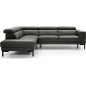 - Canapé d'angle en 100% tout cuir italien de luxe 5/6 places NAYA, assise électrique qui coulisse, gris foncé, angle gauche