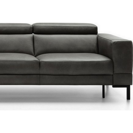 - Canapé d'angle en 100% tout cuir italien de luxe 5/6 places NAYA, assise électrique qui coulisse, gris foncé, angle gauche