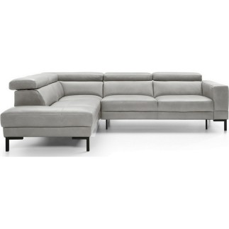 - Canapé d'angle en 100% tout cuir italien de luxe 5/6 places NAYA, assise électrique qui coulisse, gris clair, angle gauche