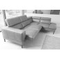 Canapé d'angle en 100% tout cuir italien de luxe 5/6 places NAYA, assise électrique qui coulisse, gris clair, angle droit