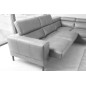 Canapé d'angle en 100% tout cuir italien de luxe 5/6 places NAYA, assise électrique qui coulisse, gris clair, angle droit