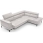 Canapé d'angle en 100% tout cuir italien de luxe 5/6 places NAYA, assise électrique qui coulisse, blanc, angle droit