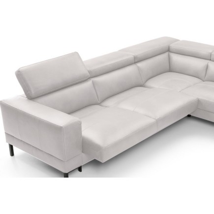 Canapé d'angle en 100% tout cuir italien de luxe 5/6 places NAYA, assise électrique qui coulisse, blanc, angle droit